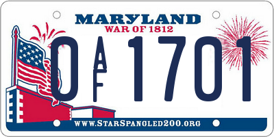 MD license plate 0AF1701