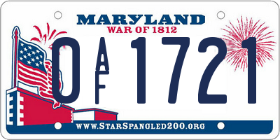 MD license plate 0AF1721