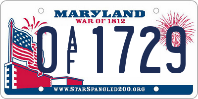MD license plate 0AF1729