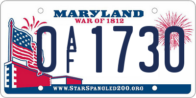 MD license plate 0AF1730