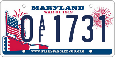 MD license plate 0AF1731