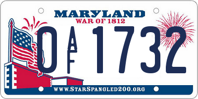 MD license plate 0AF1732