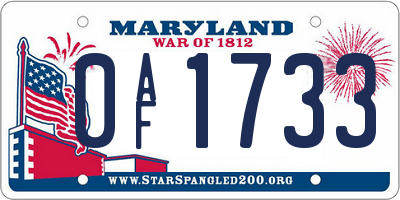 MD license plate 0AF1733