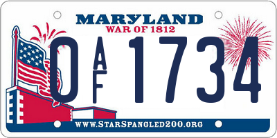 MD license plate 0AF1734