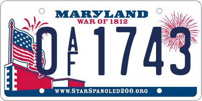 MD license plate 0AF1743