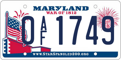 MD license plate 0AF1749