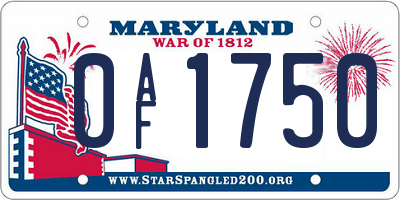 MD license plate 0AF1750