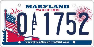 MD license plate 0AF1752