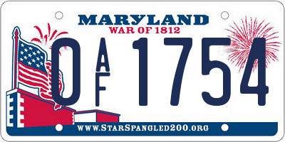 MD license plate 0AF1754