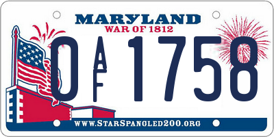 MD license plate 0AF1758