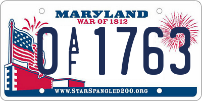 MD license plate 0AF1763