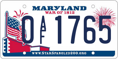 MD license plate 0AF1765