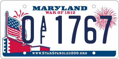 MD license plate 0AF1767