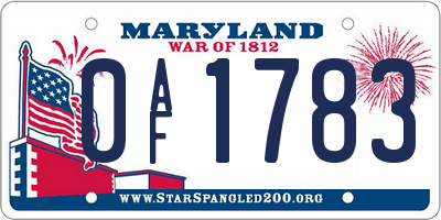 MD license plate 0AF1783