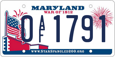 MD license plate 0AF1791