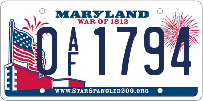 MD license plate 0AF1794