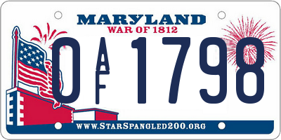 MD license plate 0AF1798