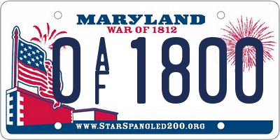 MD license plate 0AF1800