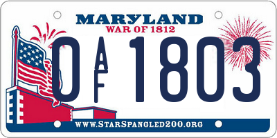 MD license plate 0AF1803