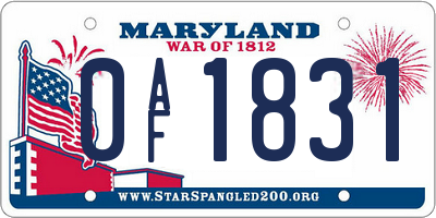 MD license plate 0AF1831