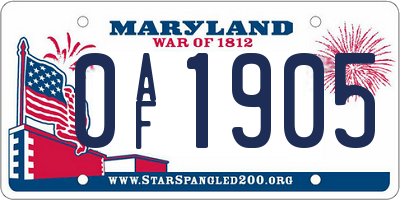 MD license plate 0AF1905
