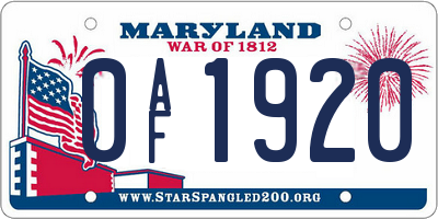 MD license plate 0AF1920
