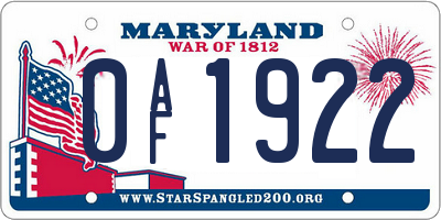 MD license plate 0AF1922