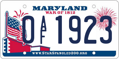 MD license plate 0AF1923