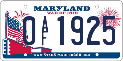 MD license plate 0AF1925
