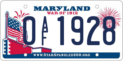 MD license plate 0AF1928