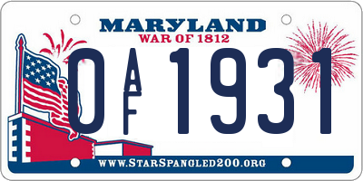 MD license plate 0AF1931