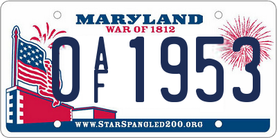MD license plate 0AF1953