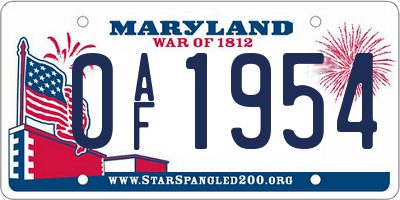 MD license plate 0AF1954