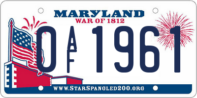 MD license plate 0AF1961