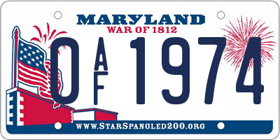 MD license plate 0AF1974