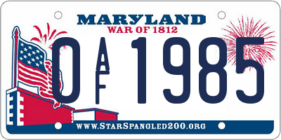 MD license plate 0AF1985