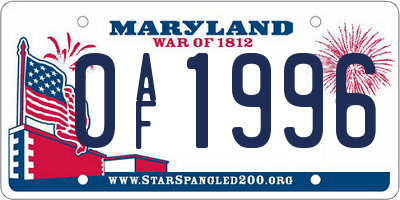 MD license plate 0AF1996