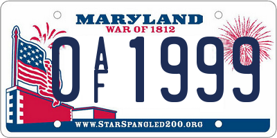 MD license plate 0AF1999