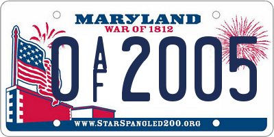 MD license plate 0AF2005