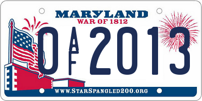 MD license plate 0AF2013