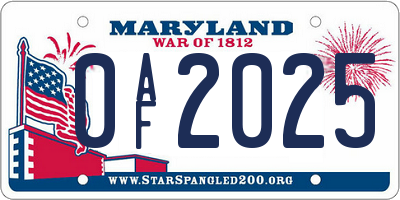 MD license plate 0AF2025