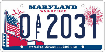 MD license plate 0AF2031