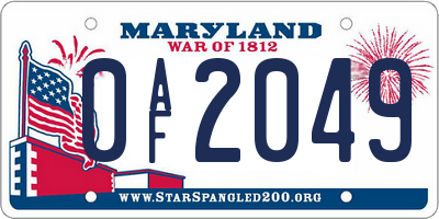 MD license plate 0AF2049