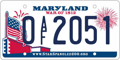 MD license plate 0AF2051