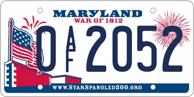 MD license plate 0AF2052
