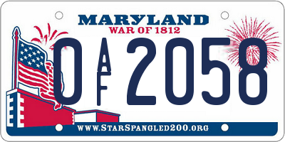 MD license plate 0AF2058