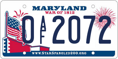MD license plate 0AF2072