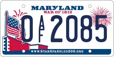MD license plate 0AF2085