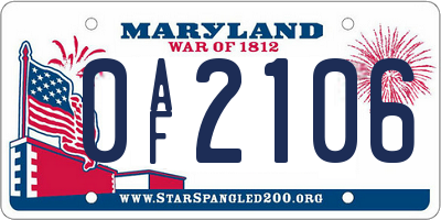 MD license plate 0AF2106