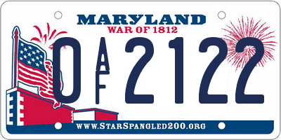 MD license plate 0AF2122